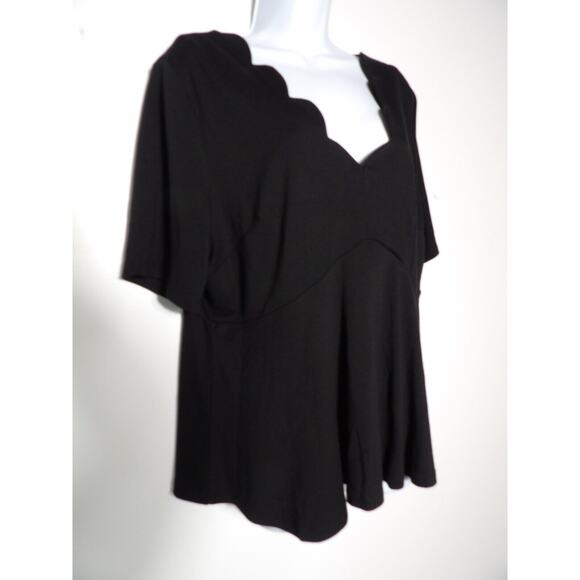 Eloquii Blouse Top 18 Black Scalloped Neck Short Sleeve Career Office Rayon NWT - Picture 3 of 12